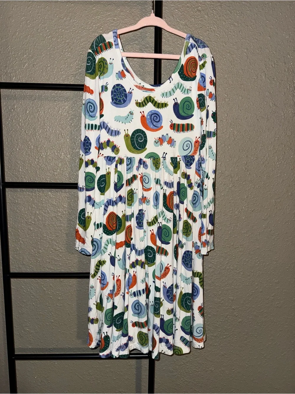 Play By Littlesleepies Bamboo Girls' White Snail Print Long-Sleeve Twirl Dress